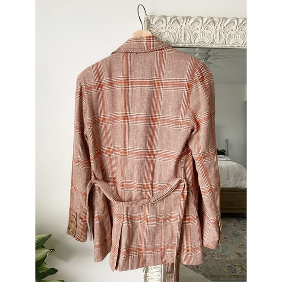 Free People Emily Plaid Yarn Died Linen Blend Blazer Jacket - Picture 7 of 7